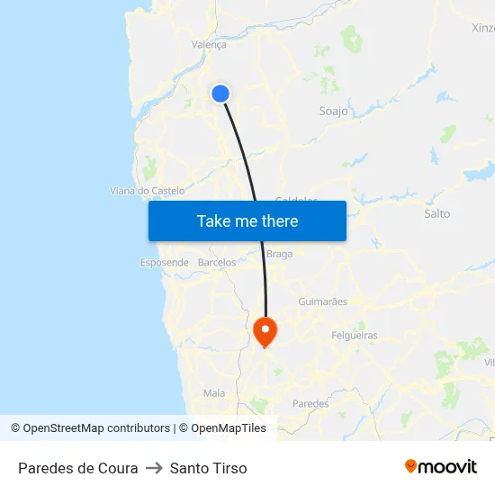 Paredes de Coura to Santo Tirso map