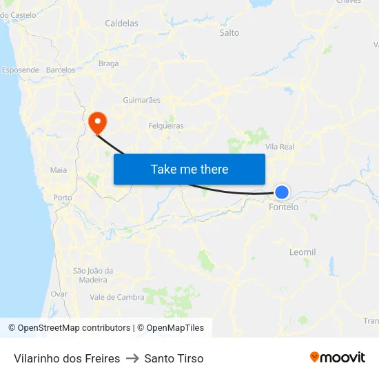 Vilarinho dos Freires to Santo Tirso map