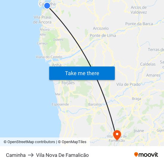 Caminha to Vila Nova De Famalicão map