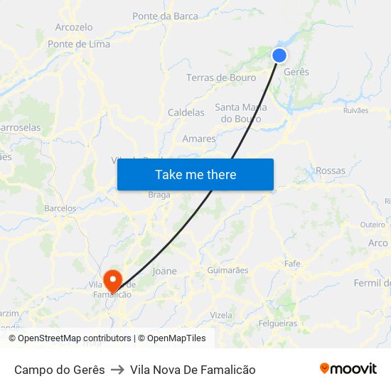 Campo do Gerês to Vila Nova De Famalicão map