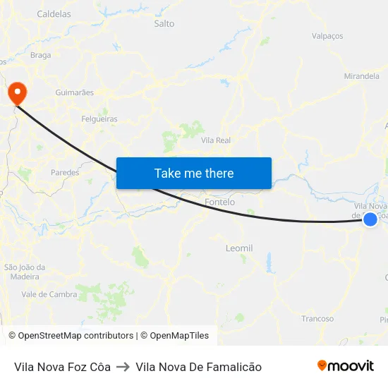 Vila Nova Foz Côa to Vila Nova De Famalicão map