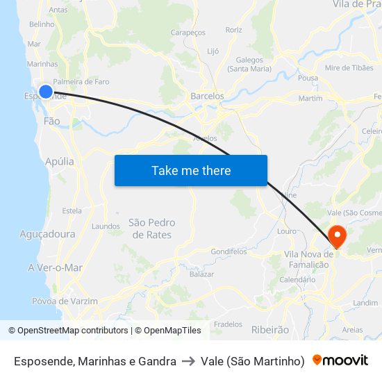 Esposende, Marinhas e Gandra to Vale (São Martinho) map