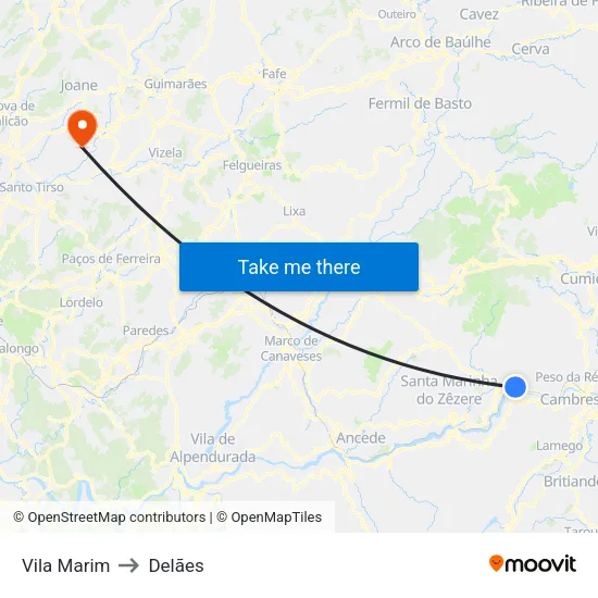 Vila Marim to Delães map