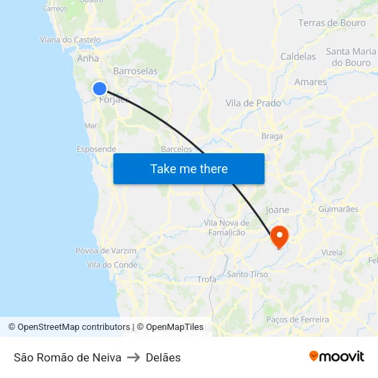 São Romão de Neiva to Delães map