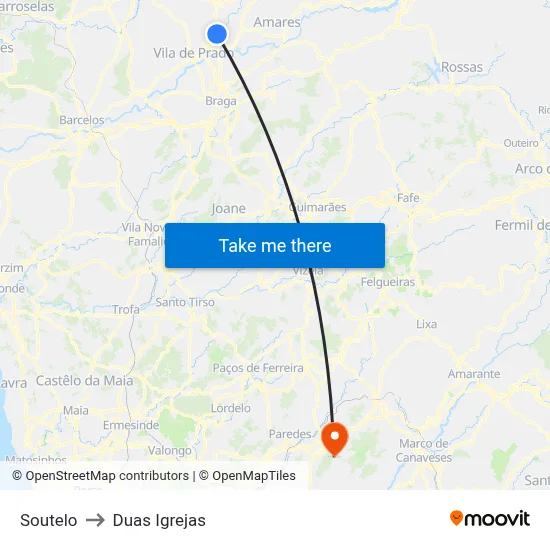 Soutelo to Duas Igrejas map