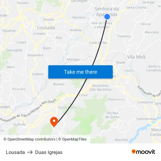 Lousada to Duas Igrejas map