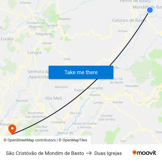 São Cristóvão de Mondim de Basto to Duas Igrejas map