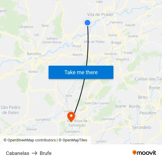 Cabanelas to Brufe map