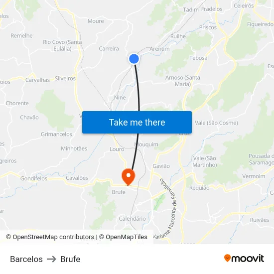 Barcelos to Brufe map