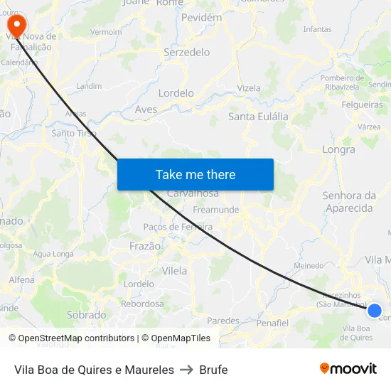 Vila Boa de Quires e Maureles to Brufe map