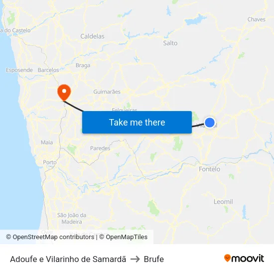 Adoufe e Vilarinho de Samardã to Brufe map