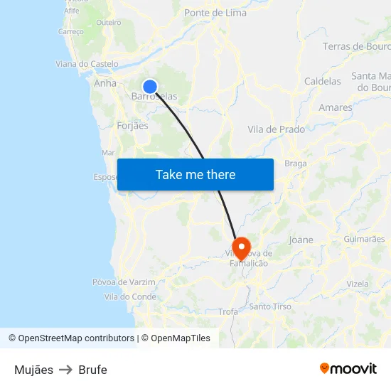 Mujães to Brufe map