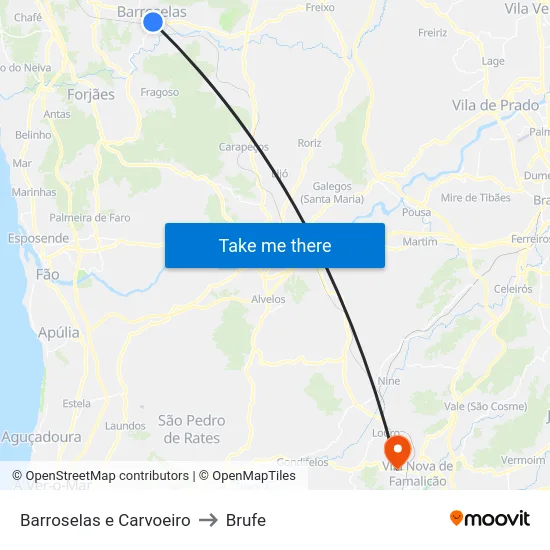 Barroselas e Carvoeiro to Brufe map