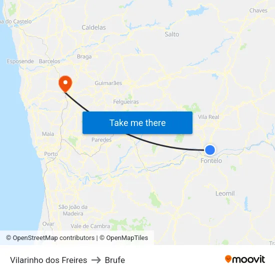 Vilarinho dos Freires to Brufe map