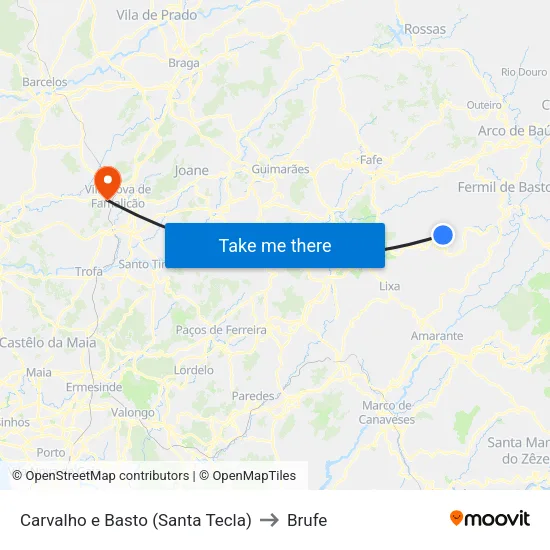 Carvalho e Basto (Santa Tecla) to Brufe map