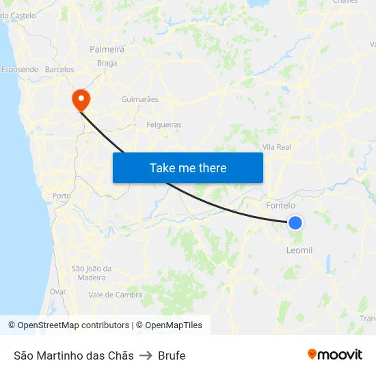 São Martinho das Chãs to Brufe map