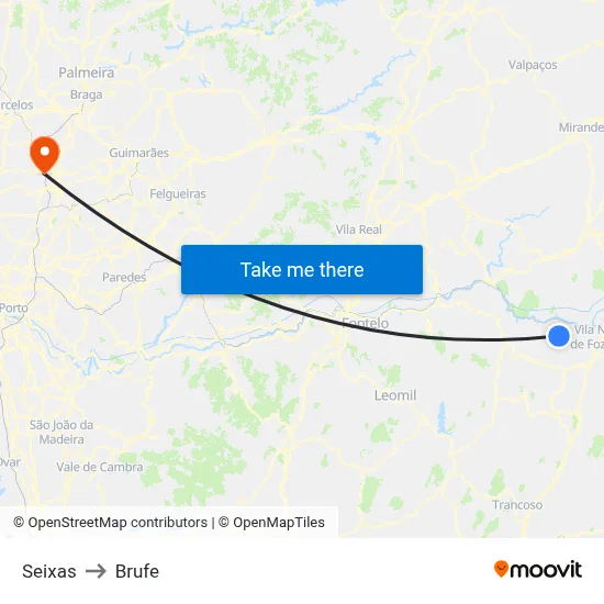 Seixas to Brufe map
