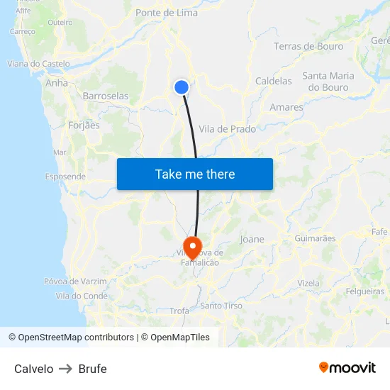 Calvelo to Brufe map