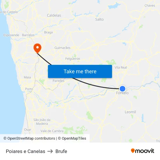 Poiares e Canelas to Brufe map