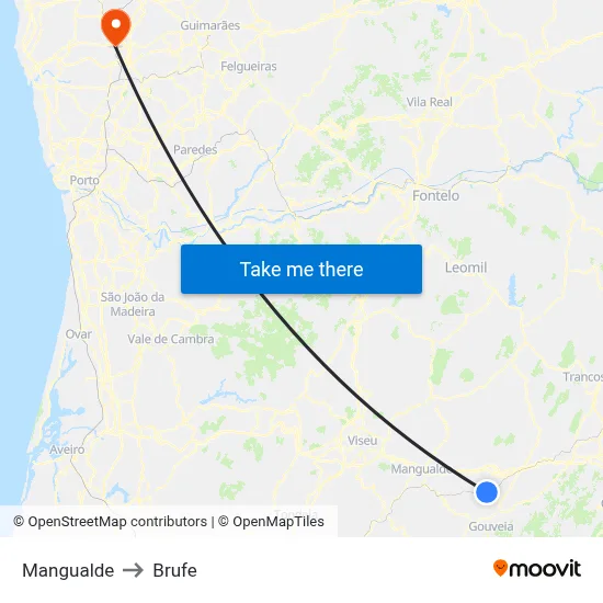 Mangualde to Brufe map