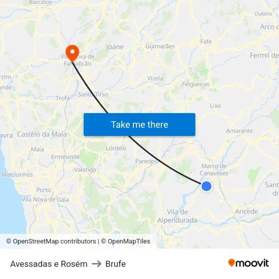 Avessadas e Rosém to Brufe map