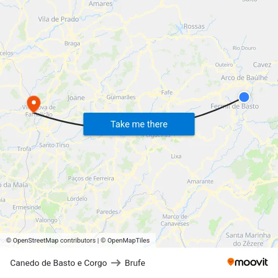 Canedo de Basto e Corgo to Brufe map