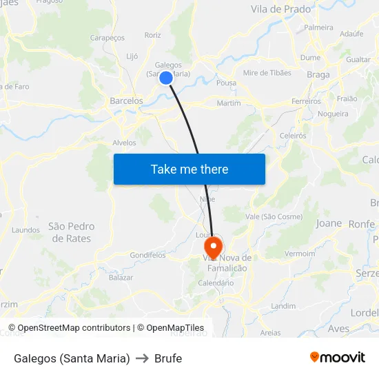 Galegos (Santa Maria) to Brufe map