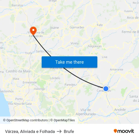 Várzea, Aliviada e Folhada to Brufe map