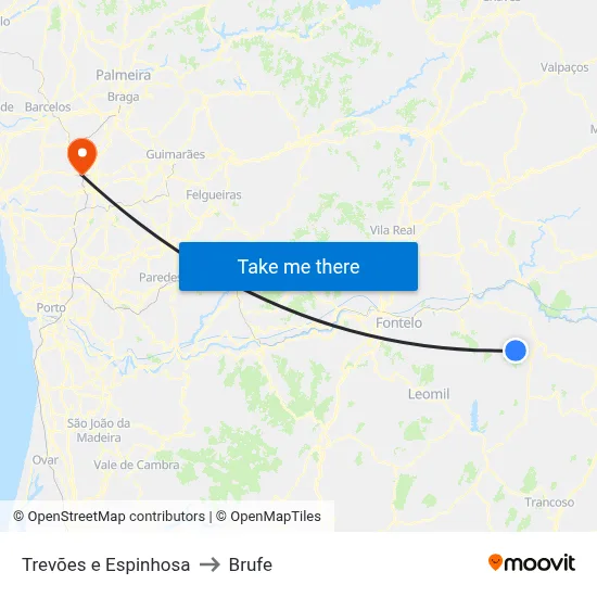 Trevões e Espinhosa to Brufe map
