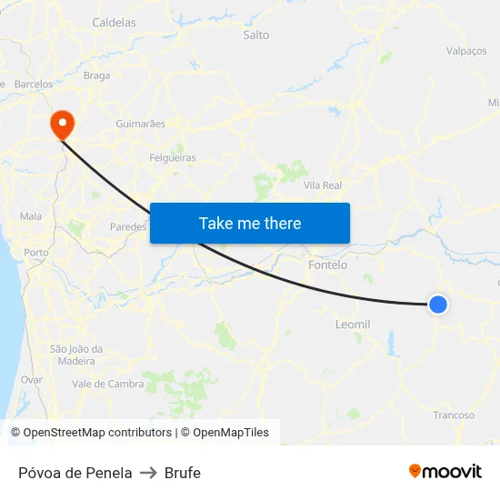 Póvoa de Penela to Brufe map
