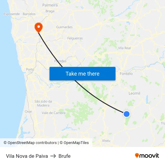 Vila Nova de Paiva to Brufe map