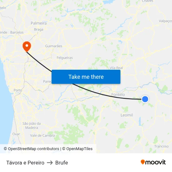 Távora e Pereiro to Brufe map