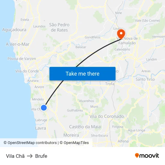 Vila Chã to Brufe map