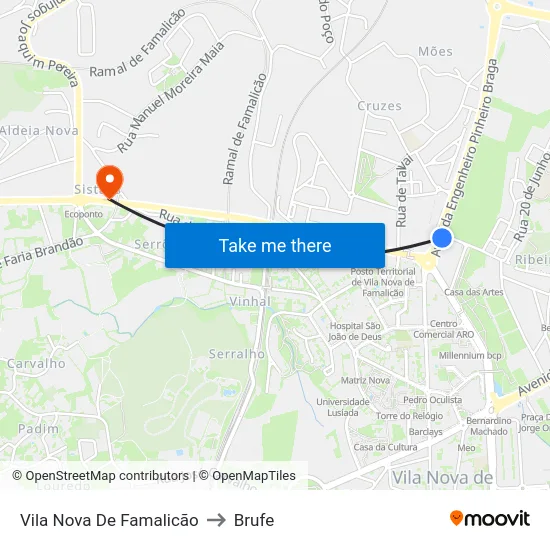 Vila Nova De Famalicão to Brufe map
