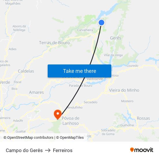 Campo do Gerês to Ferreiros map