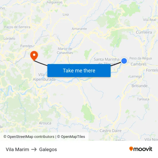 Vila Marim to Galegos map
