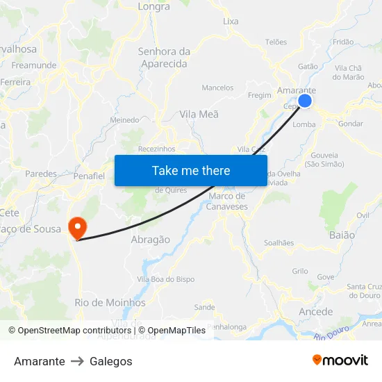 Amarante to Galegos map