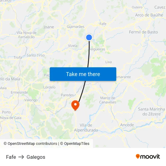 Fafe to Galegos map