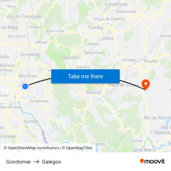 Gondomar to Galegos map