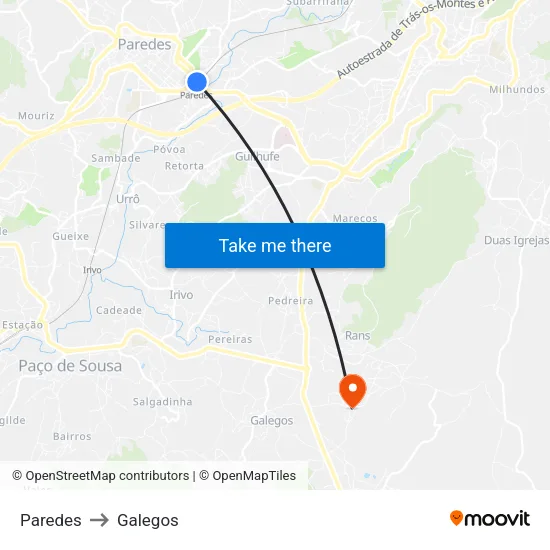 Paredes to Galegos map