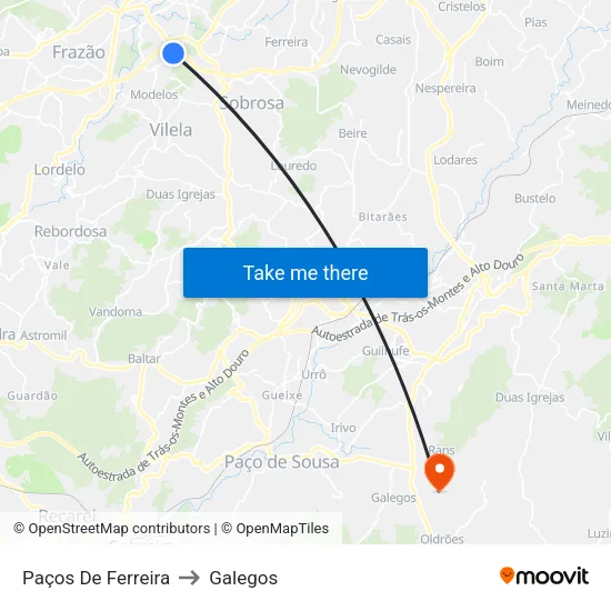 Paços De Ferreira to Galegos map
