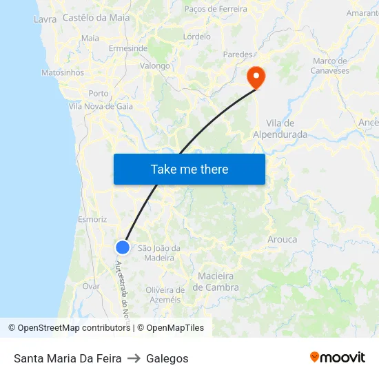 Santa Maria Da Feira to Galegos map