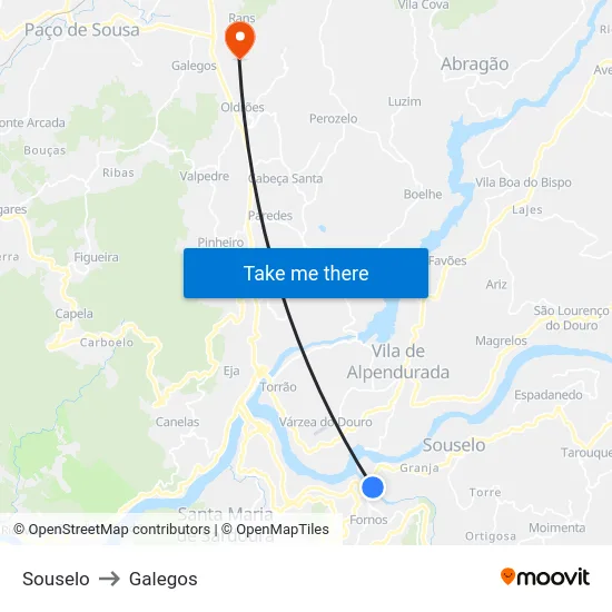 Souselo to Galegos map