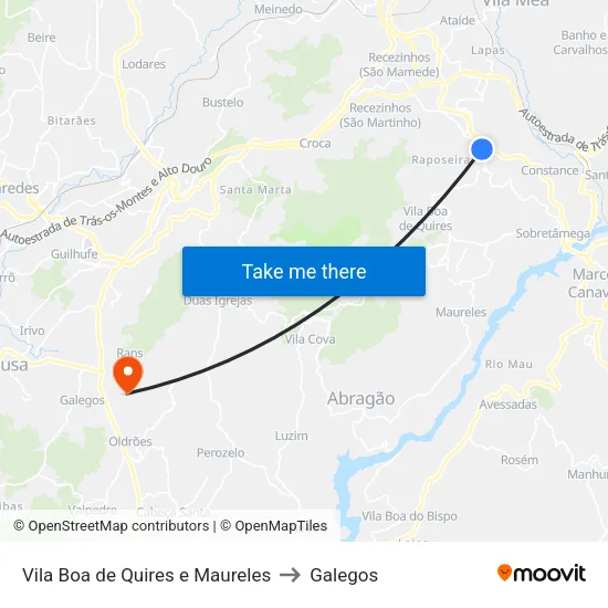 Vila Boa de Quires e Maureles to Galegos map