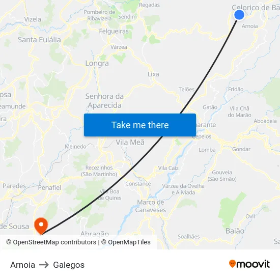Arnoia to Galegos map