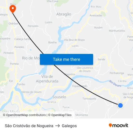 São Cristóvão de Nogueira to Galegos map