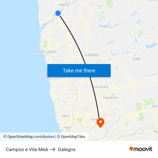 Campos e Vila Meã to Galegos map