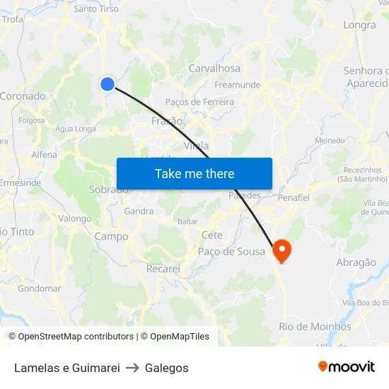 Lamelas e Guimarei to Galegos map