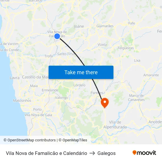 Vila Nova de Famalicão e Calendário to Galegos map