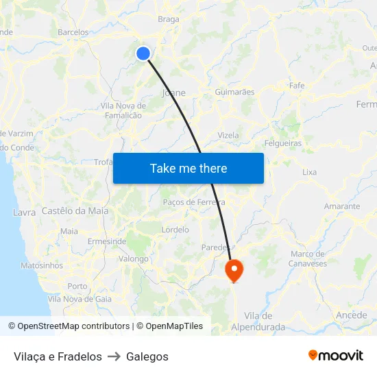 Vilaça e Fradelos to Galegos map